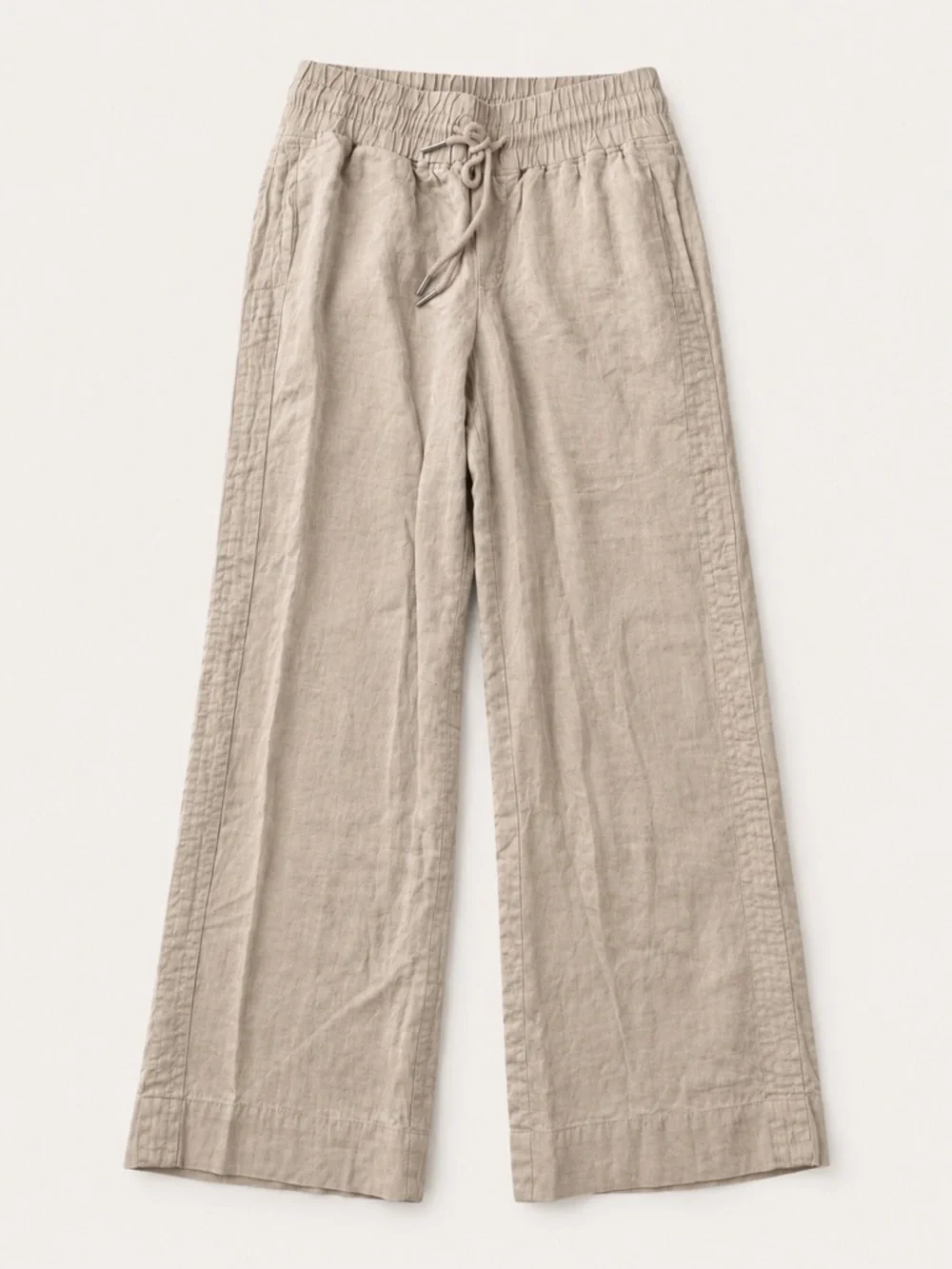 Quince 100% Linen Wide Leg Pants XS Oatmeal Beige Drawstring Quiet Luxury